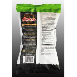 Estas patatas han sido fritas artesanalmente en Aceite de Oliva Virgen Extra 100%. se seleccionan manualmente y se miman para que conserven todo el sabor, se les añade el punto justo de sal, sin ningún otro aditivo o conservante artificial.
Se envasan en atmosfera protectora para que no pierdan nada de sabor y así puedan aguantar hasta su mesa como recien fritas, crujientes y con un auténtico sabor a aceite de oliva virgen extra. 
Las bolsas son de 100g y se venden en cajas de 10 unidades. Su caducidad es de un año.